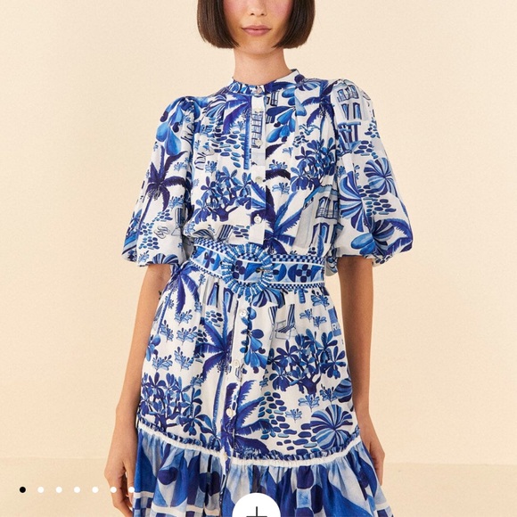 FARM Rio Dresses & Skirts - Farm Rio Off-white/Blue Floral Print Women's Mini Dress